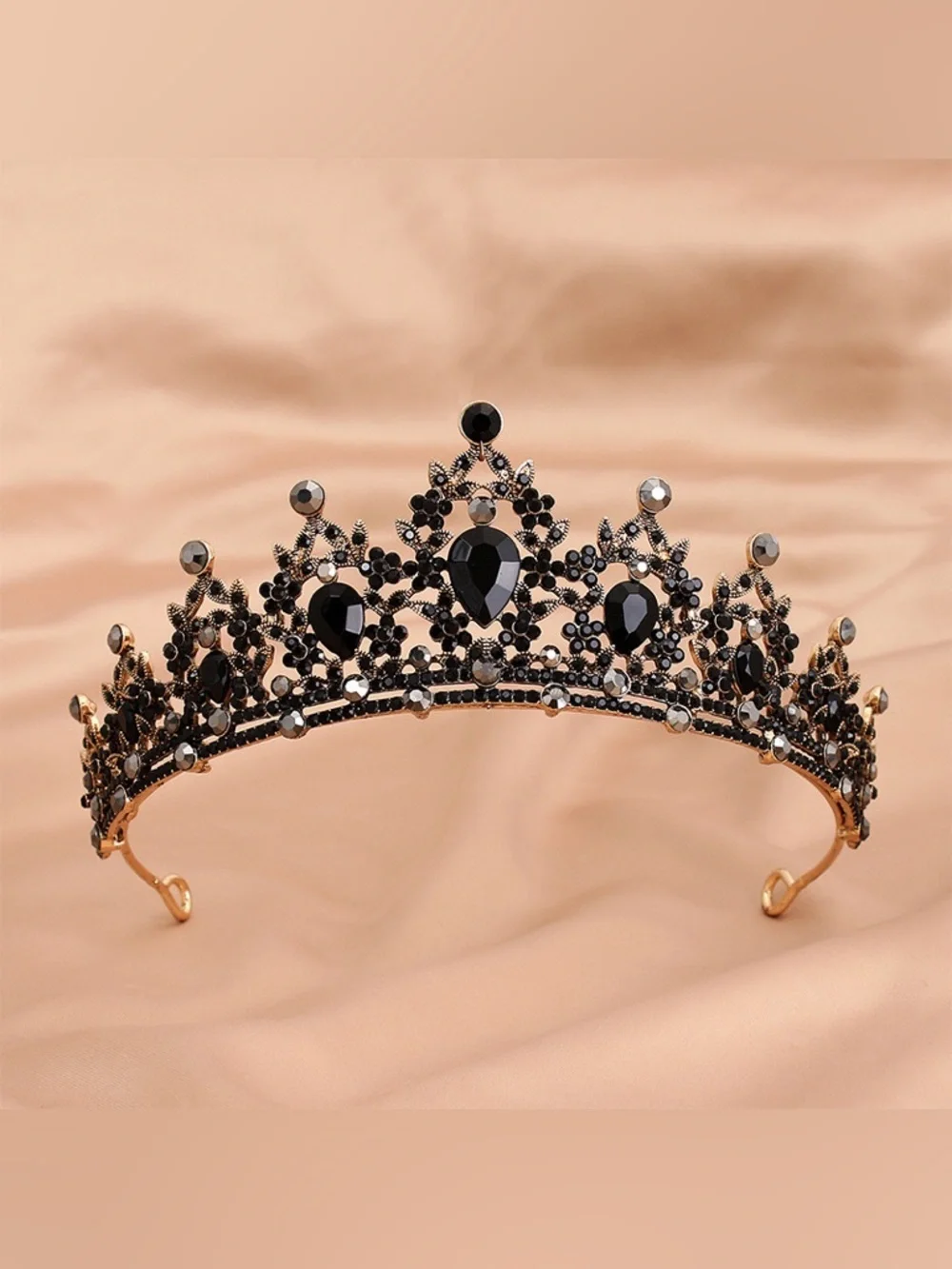 Gold-Tone Black Crystal Tiara Crown - Women Accessories